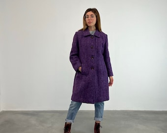 purple melange 90s vintage coat / Vintage patterned women's coat / Purple vintage coat / vintage patterned wool women's coat S