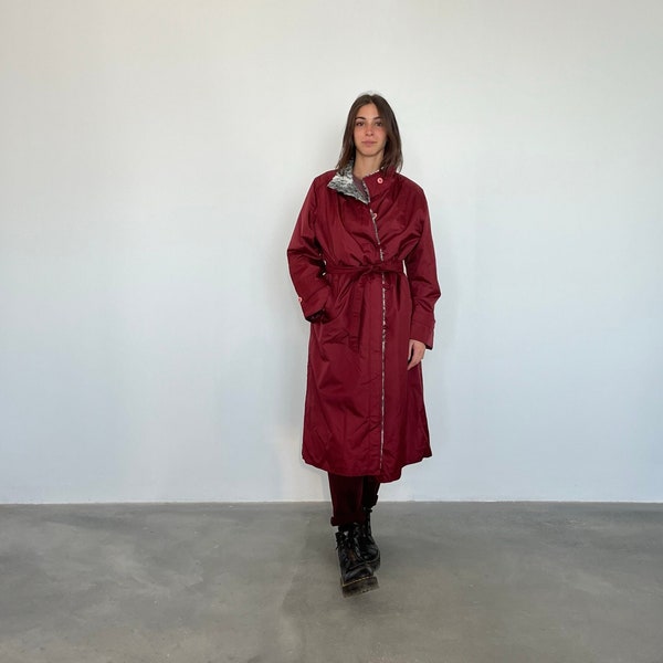 Imperméable long vintage bordeaux / veste imperméable vintage / trench-coat long imperméable vintage / veste de fourrure longue vintage rouge