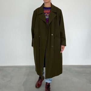 Military green Vintage 70s coat / Green vintage women's coat / Green wool women's coat / Long vintage military Loden coat