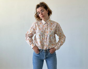 ROSE vintage floral shirt / floral patterned women's shirt / vintage floral summer shirt / vintage blouse / vintage women's shirt