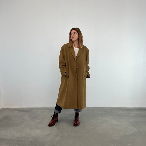 oversized 80s vintage coat / camel wool oversized coat / vintage wool and cashmere women's coat / vintage long coat