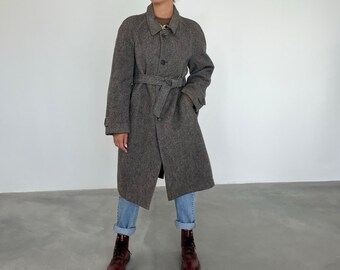 100% wool Vintage 70s coat / Vintage raglan wool coat / Vintage patterned coat / vintage wool trench / oversized coat S/M