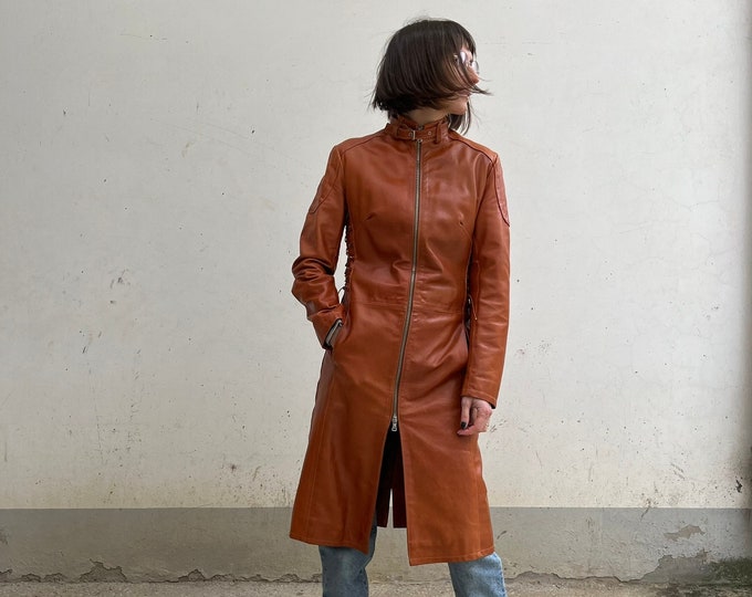 Vintage Copper Brown Leather Sheath Jacket / Long Leather Etsy