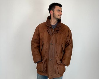 Oversized leather jacket / vintage leather winter jacket / brown leather men's jacket / vintage brown oversized leather jacket