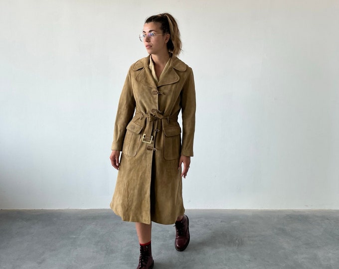 Vintage 70s Suede Alamari Trench Coat / Women's Suede Jacket / Vintage ...