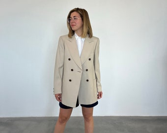 Vintage 80s double-breasted tailored blazer / Vintage women's jacket with shoulder pads / Vintage beige women's blazer / Vintage Gucci model blazer