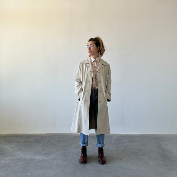 Trench vintage NOUVEAU ! 90s / nouveau trench femme vintage clair / trench long vintage imperméable / nouvelle veste trench femme vintage