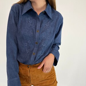 Suede effect vintage shirt 90s NEW / vintage women's fake suede shirt / vintage blue suede shirt / vintage suede effect blouse