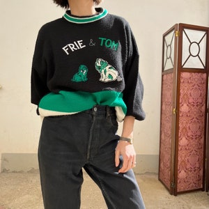 Frie & Tom Vintage Winter Sweater / Vintage Wool Frie and Tom Sweater / Vintage Wool Women's Sweater / Cartoon Sweater