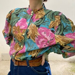 Rosa COTONE 70er Vintage Bluse/ Damenbluse mit Blumenmuster/ Baumwollbluse mit Gummizug/ Vintage Bluse/ Vintage Damenbluse