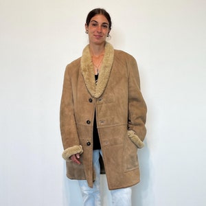 L - Vintage 70s women&#39;s Shearling / oversized Shearling coat / brown vintage women&#39;s sheepskin Original Sheraling / beige vintage SHEAR COAT
