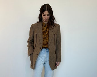 Blazer strutturato vintage 70s / Giacca donna vintage / blazer donna lana vintage / blazer donna vintage marrone / blazer vintage spalline