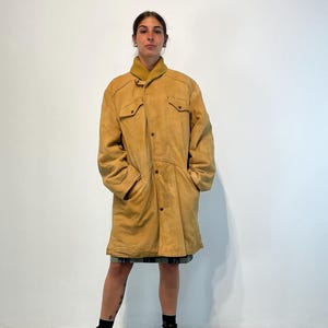 OVERSIZE Suede Jacket vintage 70s / Camel leather jacket / Oversized vintage leather jacket / Women's long suede jacket image 1