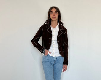 blazer en cuir vintage / veste en cuir marron / Veste en daim / veste vintage en cuir / blazer femme en daim / veste crop en daim marron