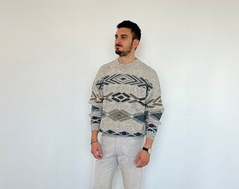 Vintage fair isle motif men's pullover/ vintage men's sweater/ winter Fair Isle wool sweater/ vintage patterned sweater/ aztec