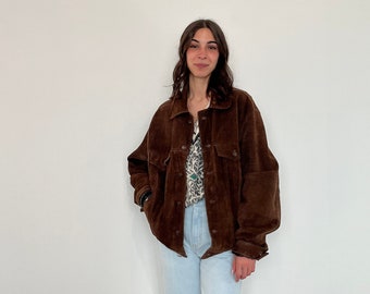 Chaqueta de ante oversize / chaqueta de ante vintage / chaqueta de cuero de mujer / chaqueta vaquera de cuero / bomber de ante de mujer / bomber de ante marrón