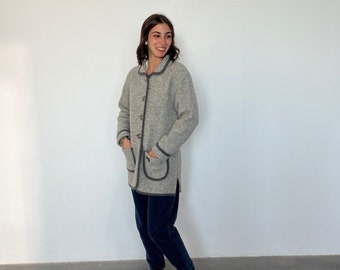 100% wool vintage blazer / vintage Austrian women jacket / vintage folk blazer / gray wool women blazer / women wool folk blazer S