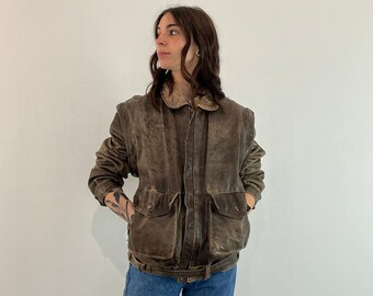 Gilet + Chiodo di pelle vintage / bomber donna pelle / Giacca oversize in pelle vintage / bomber di pelle vintage / chiodo vintage in pelle