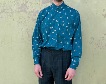 SMERALDO NEW Vintage Shirt / Vintage abstract print shirt / New vintage men's shirt / Vintage 90s green long-sleeved shirt - M