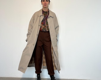Płaszcz zimowy typu trencz z lat 80. / Długi płaszcz przeciwdeszczowy w stylu vintage / Długa beżowa kurtka typu trencz w stylu vintage / Płaszcz przeciwdeszczowy w stylu vintage