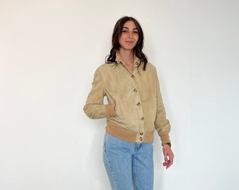 Chaqueta bomber de ante beige vintage / chaqueta de ante vintage ligera / chaqueta de ante / chaqueta bomber de mujer de ante vintage / chaqueta bomber de ante