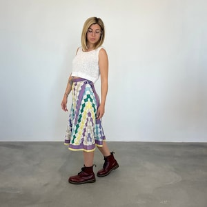 S SETA Vintage pure silk skirt / handmade skirt / patterned silk skirt / high-waisted silk skirt / corolla midi skirt