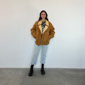 70er Jahre Vintage Shearling Mantel Bomber / braunes Vintage Schaffell / Vintage Damen Shearling / Damen kurzer Shearling / brauner kurzer Shearling Mantel