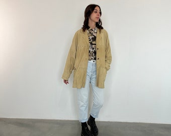 oversized vintage suede jacket / women's vintage reindeer jacket / vintage suede shirt / beige reindeer jacket / oversized suede shirt 70s