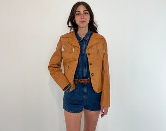 70s vintage nappa blazer / brown leather jacket / Vintage nappa leather jacket / women's leather and fringe blazer / leather crop jacket