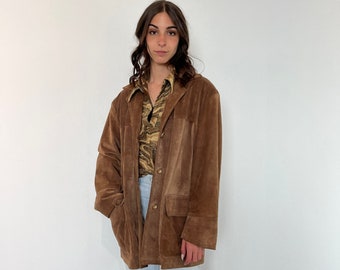 Heavy vintage suede jacket / brown suede jacket / Oversized suede women's jacket / vintage leather blazer / suede leather jacket