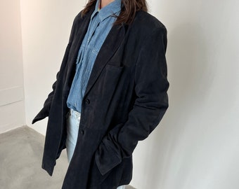 Blazer in camoscio vintage blu notte / Giacca donna in camoscio / blazer donna suede oversize / giacca vintage camoscio blu / giacca suede