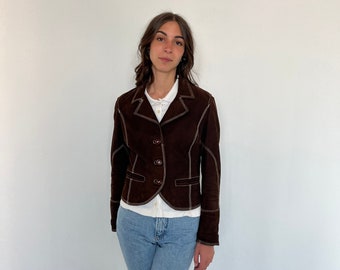 blazer en cuir vintage / veste en cuir marron / Veste en daim / veste vintage en cuir / blazer femme en daim / veste crop en daim marron