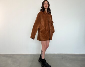 giacca scamosciato vintage oversize / giacca di pelle marrone / Giacca suede oversize / giacca camoscio vintage /giacca suede brown oversize