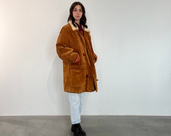 shearling vintage 80s/ montone vintage oversize / oversize vintage leather jacket / montone con alamari vintage / shearling oversize alamari