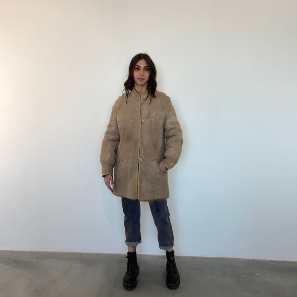 Shearling femme vintage des années 70 / peau de mouton vintage beige pour femme / shearling femme / manteau de cisaillement léger / peau de mouton vintage en peau de mouton / manteau de cisaillement XS