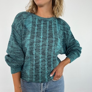new! vintage 80s pullover emerald / vintage cotton sweater / vintage cable knit sweater / vintage woman sweater / vintage 80s pullover