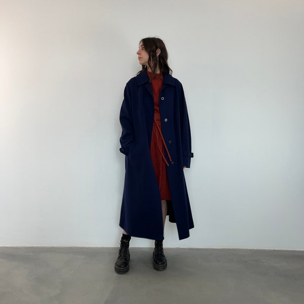 100% virgin wool Navy blue vintage coat/ blue vintage women's coat/ long vintage women's coat/ long virgin wool women's coat