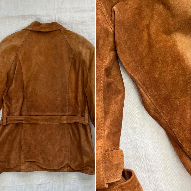 Vintage heavy suede jacket/ vintage leather padded jacket/ women vintage suede winter jacket/ heavy leather trench jacket image 10
