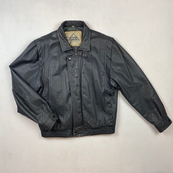 M - Grey Leather Jacket Vintage leather jacket 90s
