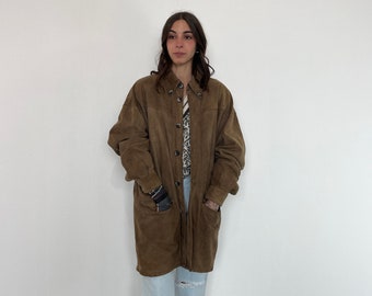 Giacca in camoscio vintage 80s oversize / giacca pelle marrone / Giacca suede oversize / giacca scamosciata vintage / giacca di pelle lunga