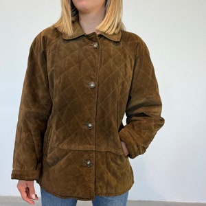 Quilted green vintage suede jacket / vintage leather quilted jacket / vintage suede women's jacket / vintage suede leather jacket image 3