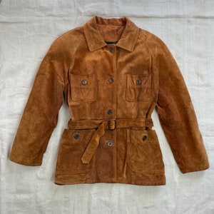 Vintage heavy suede jacket/ vintage leather padded jacket/ women vintage suede winter jacket/ heavy leather trench jacket image 8