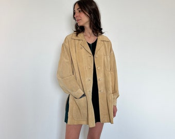 Vintage heavy suede blazer / Beige suede women's jacket / oversized suede women's blazer jacket / vintage suede jacket