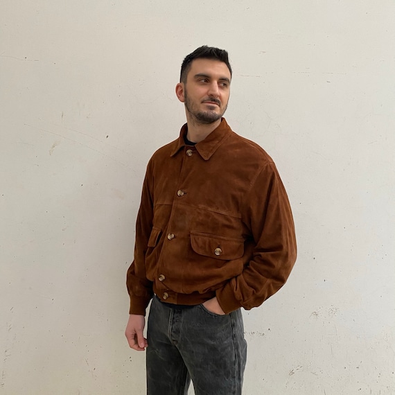 Suede bomber jacket in vintage suede leather 70s/