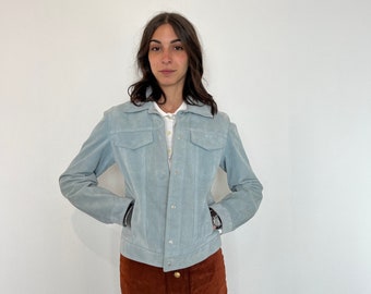 New! Vintage leather jacket / light blue suede women's jacket / leather jeans jacket / vintage short suede women's jacket XS/S