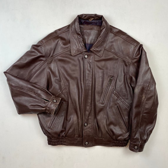 L/XL - Vintage 70s brown leather jacket, dark brow