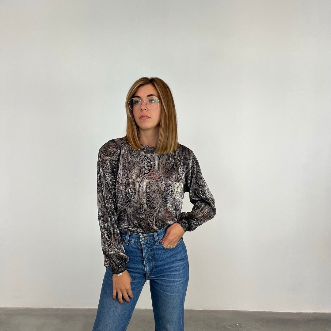 Paisley 80s Vintage Blouse / Vintage Patterned Women's Shirt / Vintage