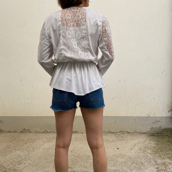 LACE vintage 80s blouse / white vintage women's s… - image 2