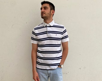 Tommy Hilfiger Poloshirt / Tommy Hilfiger Vintage gestreiftes Poloshirt / Tommy Hilfiger Herren Poloshirt mit kurzen Ärmeln / Gestreiftes Poloshirt von Tommy Hilfiger S/M