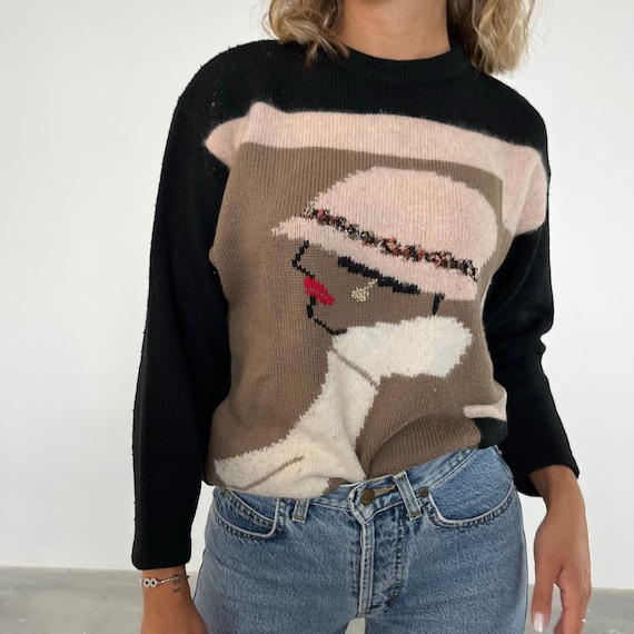 Morbido Maglione vintage 80s / maglione donna vintage stampa donna '20/ Maglione donna invernale vintage / pullover donna corto lana mohair